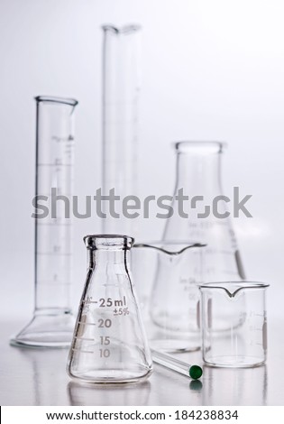Lab equipment, glassware kit in monochrome