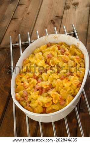 Paked pasta with ham and eggs