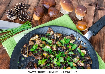 Roasted mushrooms with cumin and fresh herbs - parsley and chive