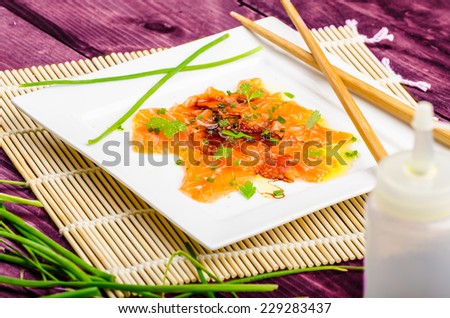Sashimi new style - hot oil, herbs and soy souce