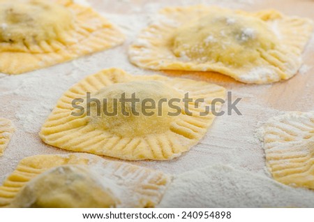 Homemade ravioli stuffed with spinach and ricotta, all home prepared