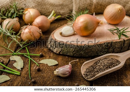 Raw onions, garlic and herbs bio from the garden