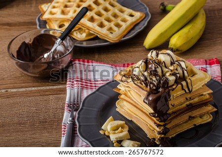 The original Belgian waffles with bananas, nuts and chocolate