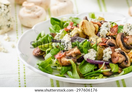 Salad with new potatoes and blue cheese, bacon, olive oil and great dressing from dijon mustard