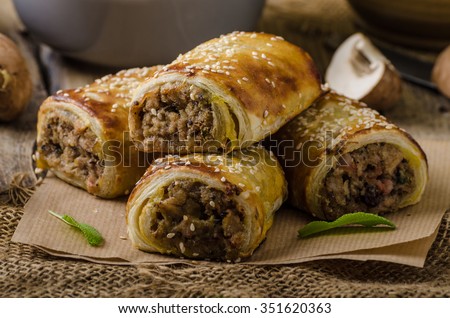 Sausage Roll delicious recepy from mushrooms, czech hogkilling sausage and puff pastry