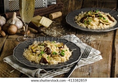 Original italian risotto with mushrooms and parmesan cheese