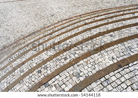 Old curved stone steps - cobblestones - granite - outdoor