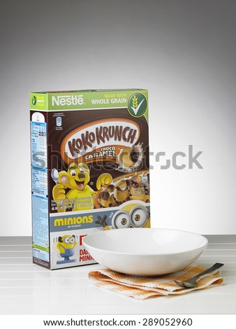 KUala Lumpur,Malaysia 27th April 2015,Produced by Nestle, Koko Krunch made with whole grain. Nestle is the world\'s leading nutrition, health and wellness company