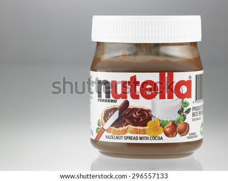 KUALA LUMPUR, MALAYSIA - June19TH 2015.Jar of Nutella Hazelnut Spread.Nutella is the brand name of a hazelnut flavoured sweet spread by the Italian company Ferrero.
