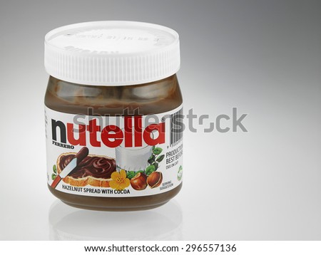 KUALA LUMPUR, MALAYSIA - June19TH 2015.Jar of Nutella Hazelnut Spread.Nutella is the brand name of a hazelnut flavoured sweet spread by the Italian company Ferrero.