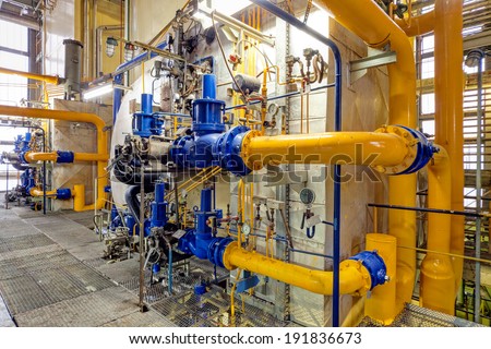 Chemical industry plant with pipes and valves