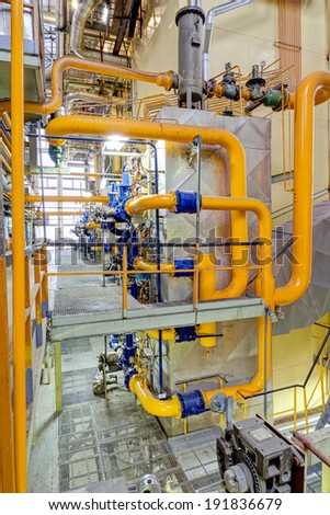 Chemical industry plant with pipes and valves