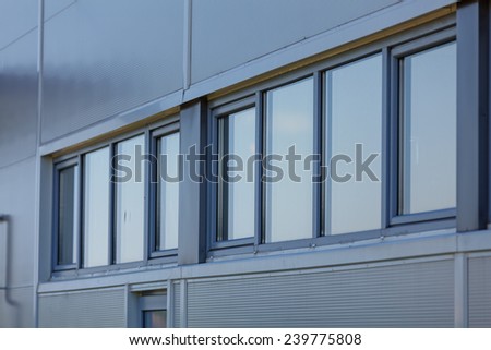 details of aluminum facade and aluminum panels on industrial building