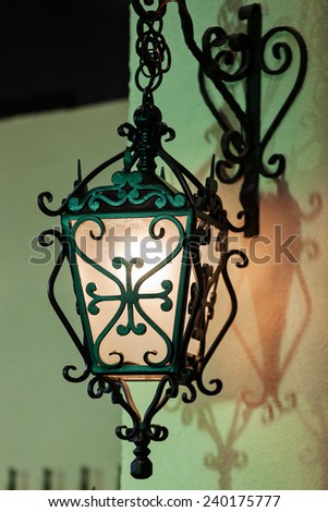 details of structure and ornaments of wrought lamp