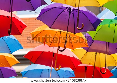 street decoration with colorful open umbrellas at old part of Belgrade, Serbia