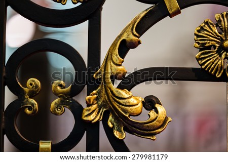 details of structure and ornaments of wrought iron fence and gate