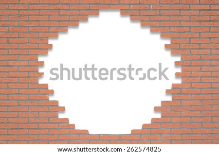 Red brick wall with an opening in the middle for text on a clean white background