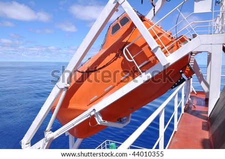 free-fall lifeboat on deck of chemical tanker