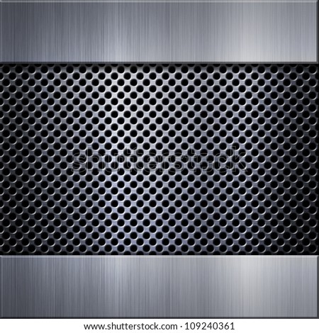 Metal mesh background and aluminum strips with reflections. Metal background or texture