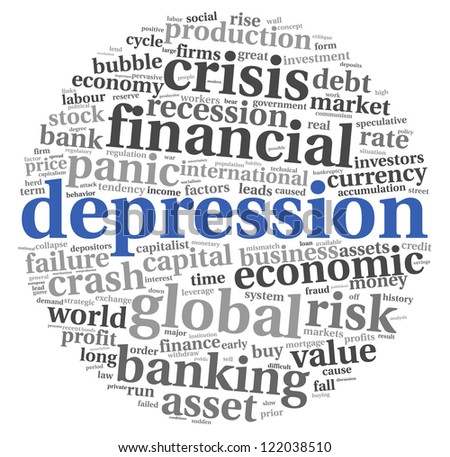 Depression and crisis concept in tag cloud on white background