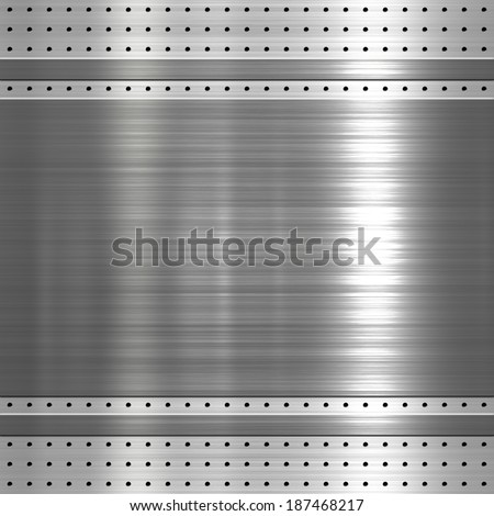 Metal plate on metal mesh background or texture