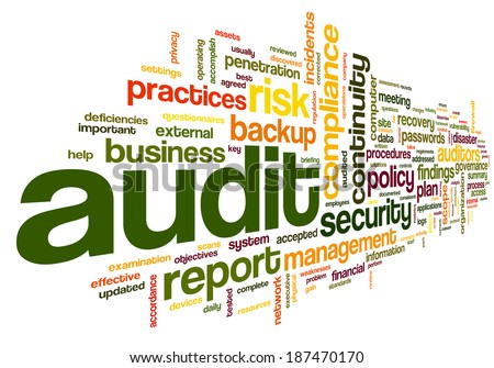 Audit and compliance  in word tag cloud on white