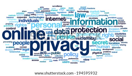Online privacy policy in word tag cloud on white background