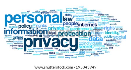 Personal privacy in word tag cloud on white background