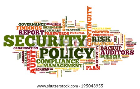 Security policy  in word tag cloud on white