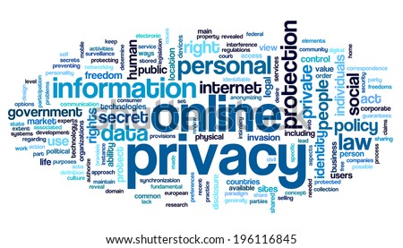Online privacy in word tag cloud on white background