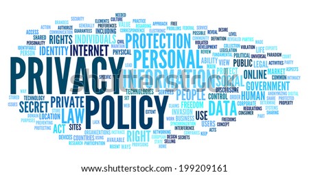 Privacy policy in word tag cloud on white background
