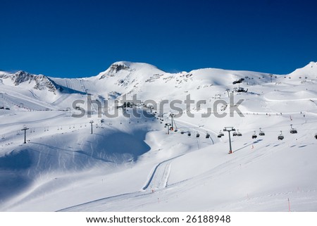 stock photo Ski lift under high mountains Kaprun Austria