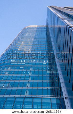 Very high glass and steel blue office building