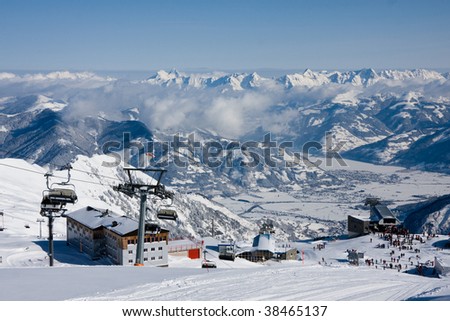 Ski lift and slopes in high mountains. Kaprun, Austria.