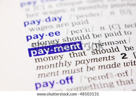 Dictionary definition of word payment in blue