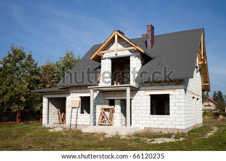 Unfinished house of brick, still under construction