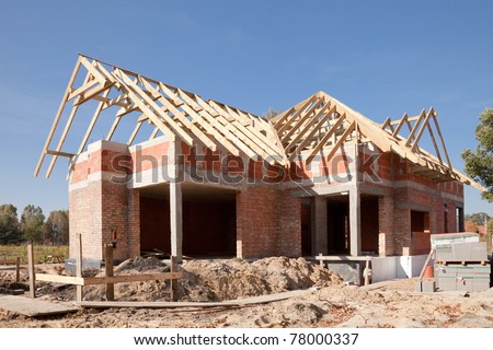 Unfinished house of brick, still under construction