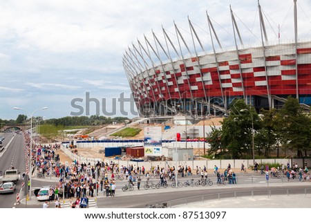 WARSAW - JULY 24 : Visitors attend premiere presentation of the stadium during The Grand Open Day at the National Stadium on July 24, 2011 in Warsaw, Poland.