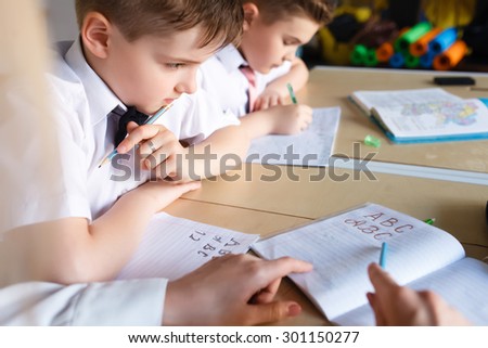 children learn in school. training students, classroom
