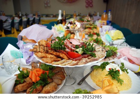 Meal on the served table, banquet table picture