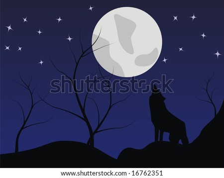 a wolf howls on the moon