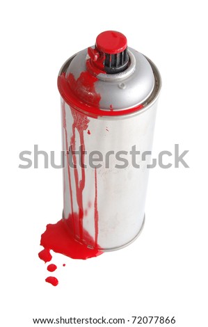 The aerosol painting spray soiled by a red paint isolated on white