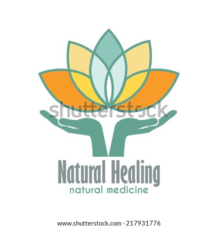 Hands holding a Lotus flower vector icon. Business sign template for Alternative Medicine, Yoga Club, Beauty Industry, Med Spa, Natural Cosmetics, Natural Healing, Acupuncture, Massage and Recreation.