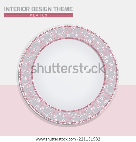 Sakura Japanese Cherry pattern dinner plate design in Grey. Dinning dish vector template. Home decor element. Modern interior design element. Editable eps10 contains the pattern swatch.