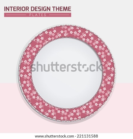 Sakura Japanese Cherry pattern dinner plate design. Dinning dish vector template. Home decor element. Modern interior design element. Vector illustration. Editable eps10 contains the pattern swatch.