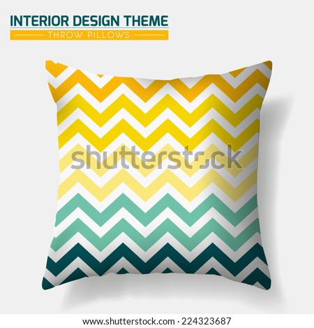 Decorative Cheerful Zig Zag Throw Pillow design template. Original pattern in Eco style is masked. Modern interior design element. Creative Sofa Toss Pillow. Vector design is layered, editable