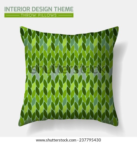 Decorative Green Pattern Throw Pillow design template. Natural pattern in Eco style is complete, masked. Interior design element. Creative Sofa Toss Cushion. Vector design is layered, editable.