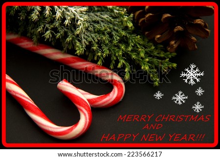 ,,Merry Christmas and Happy new year,,record,red letter on the black background,snowflakes,christmas tree,christmas rocks,pinecone
