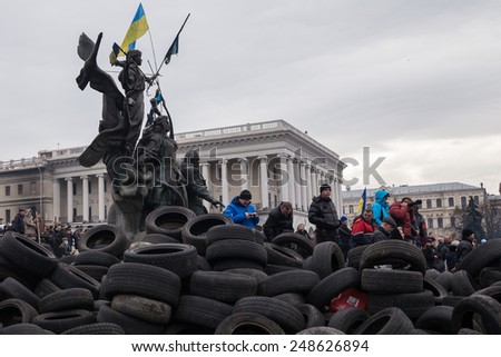 Kyiv - February 23: Barricades at Euromaidan. Ukrainian protests 2014, 23 February 2014 in Kyiv