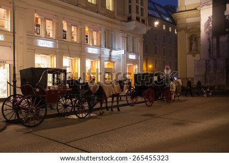 Vienna - December 23: Carriage with horses on the Heldenplatz square, at night, December 23, 2013 in Vienna, Austria